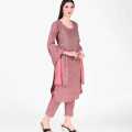 Pink Color Woolen Plain Full Sleeves Round Neck Design Kurtha Surwal Set With Dupatta For Women. 
