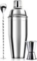 3 Piece Set Of Cocktail Shaker / Jigger Glass & Big Mixer Spoon. 