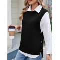 Womens Crew Neck Bowknot Solid Color Button Side Slit Pullover Tops 2025 Cute Knitted Fashion Sweaters. 