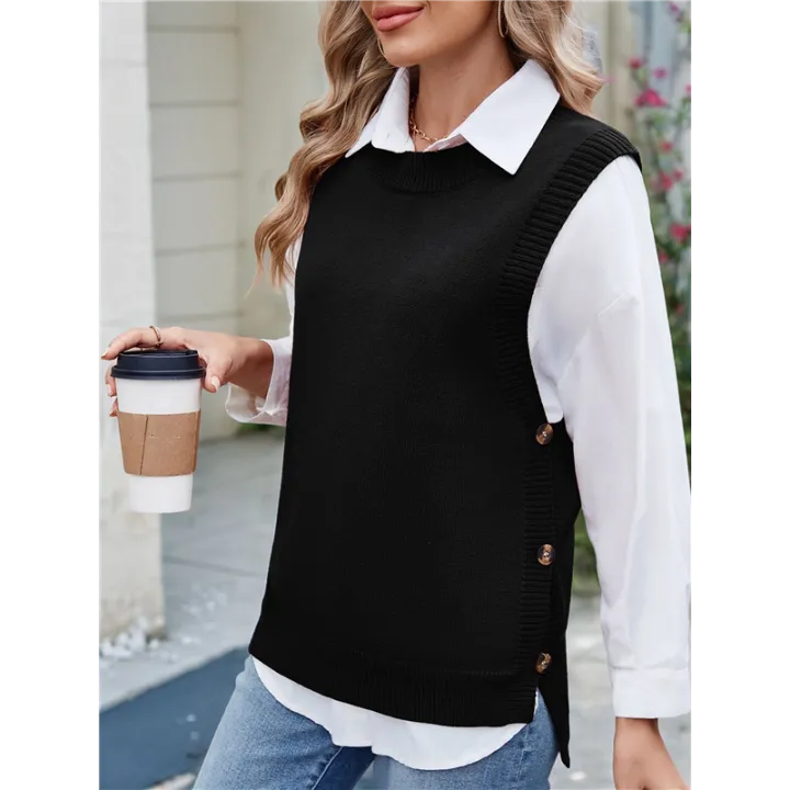 Womens%20Crew%20Neck%20Bowknot%20Solid%20Color%20Button%20Side%20Slit%20Pullover%20Tops%202025%20Cute%20Knitted%20Fashion%20Sweaters%20-%20Image%207