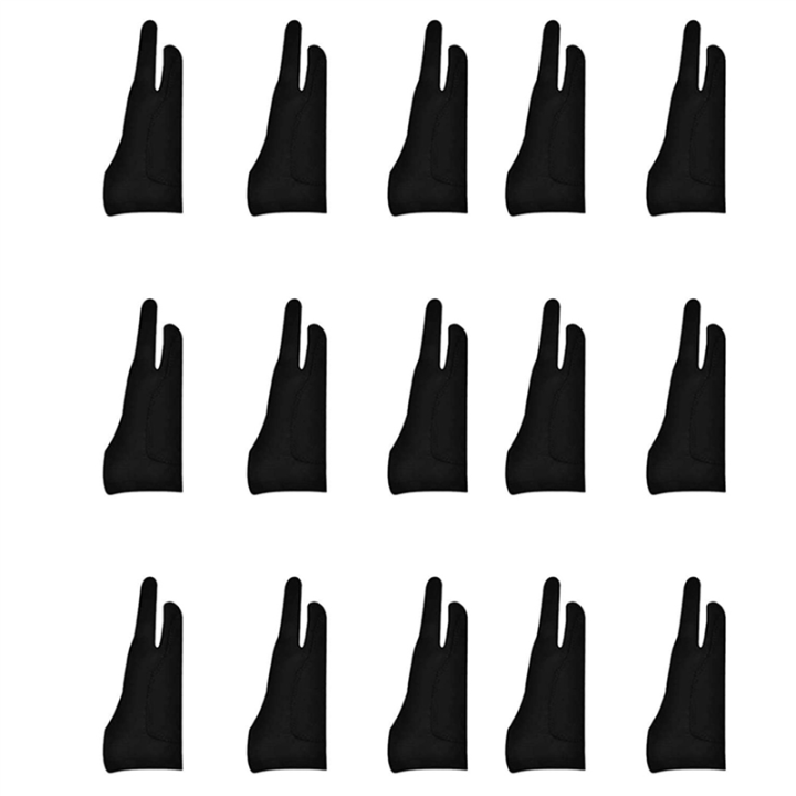 (GGBR) 15 Pack Artist Gloves for Tablet Digital Drawing Glove Two Fingers Thicken Palm Rejection Glove for Graphics Pad (M)