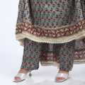 Multicolor Cotton Printed Anarkali Kurta Plazzo With Shawl Set For Women. 