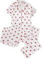 Love Printing Women's 3-Piece Pajama Set, Short Sleeve Button Down Shirt, Shorts, Pants, Casual Homewear. 