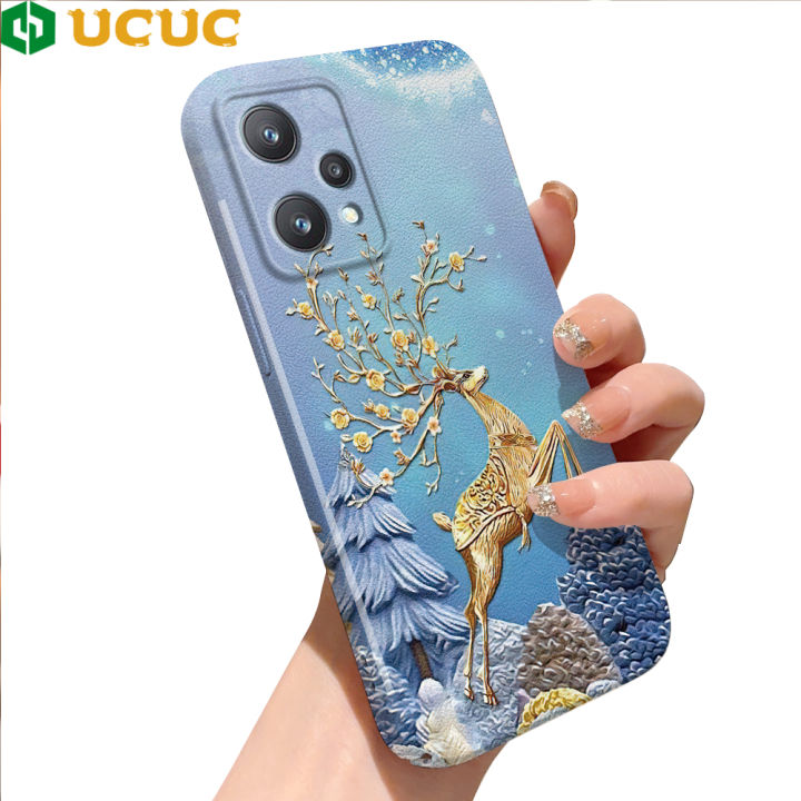 UCUC for Realme 9 Pro / OnePlus Nord CE 2 Lite 5G Back Cover Golden Deer Luxury Glossy Hard Plastic Phone Cases