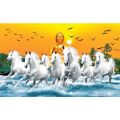 7 White Running Vastu Horse Wall Hang Canvas Art Print With Wooden Frame by Suva Trades. 