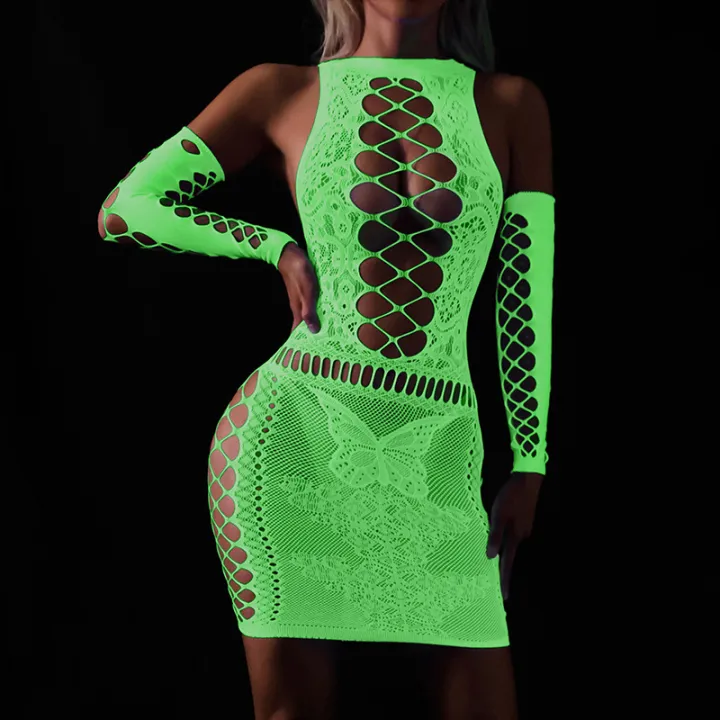 Jumpsuit%20Green%20SleepweaTeddies%20Translucent%20Doll%20Lingerie%20Hot%20Selling%20Women's%20Lingerie%20Chemises%20Costume%20Fluorescent%20-%20Image%203