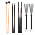 Drum Sticks Set Include Nylon Drum Sticks, Wire Brushes Rods with Bag. 