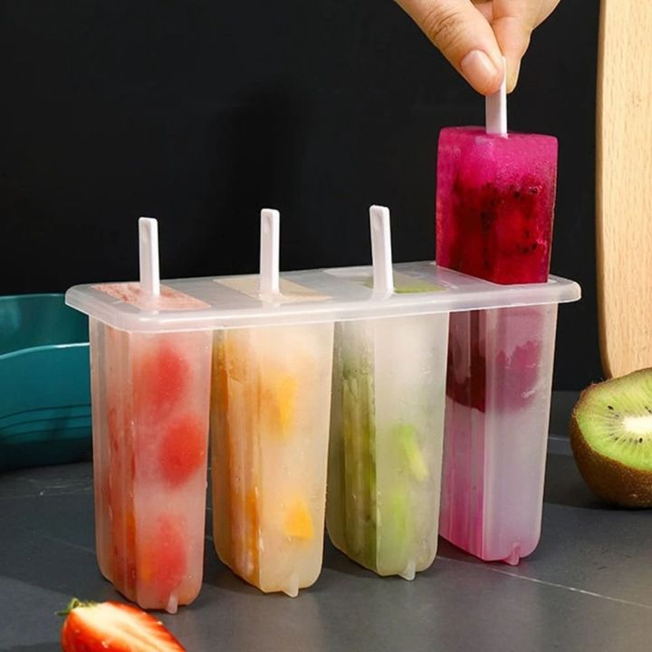 Summer 4-Link Ice Cream Molds DIY Reusable Homemade Popsicles Mold Tools Household Gadgets with Cover Ice Cream Tools