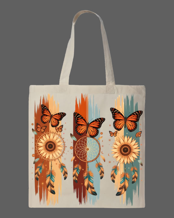Boho%20Sunflower%20Monarch%20Butterfly%20Dreamcatcher%20T%20shirt%20Tote%20Bag%20%E2%80%93%20Eco-Friendly%20Cotton%20Shoulder%20Shopping%20Bag-White,%20Black%20-%20Image%203