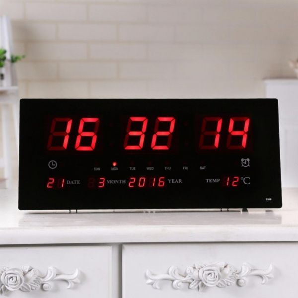 Digital Display Led Wall Clock With Date And Temperature (Black) model =jh3615