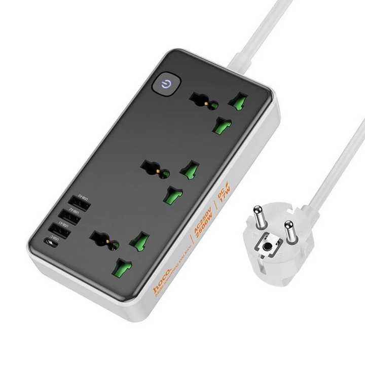 HOCO AC7A 10A 17W 7 Port USB Charger 3USB-A+1USB-C+3AC Fast Charging Multiplug