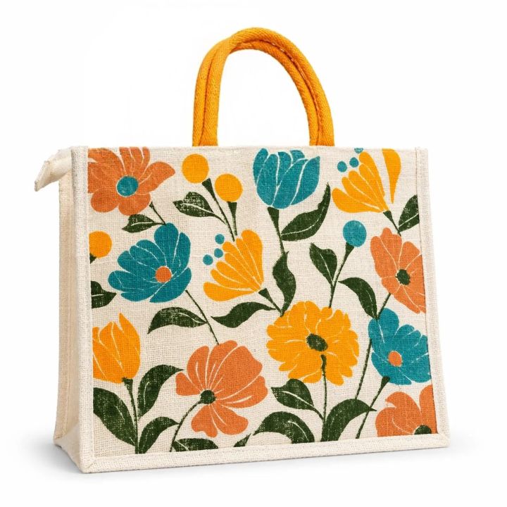 Arihant Eco Jute Tote Bag 16x14 Inch – Reusable Shopping & Gift Bag with Zipper For Women And Men