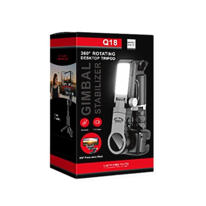 Q18 Gimbal Stabilizer Desktop shooting Mode Selfie Stick Tripod with Fill Light Tripod  (Black, Supports Up to 500 g)