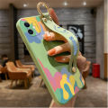 Hontinga for Infinix Note 12 Pro 5G Back Cover Wrist Strap Cartoon Smile Printed Square Liquid Silicone Phone Case. 