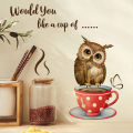 Creative Owl And Cup Wall Stickers Living Room Kitchen Decoration Mural Restaurant Beautify Home Decor Self-adhesive Wallpaper. 