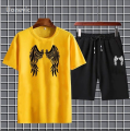Uonevic Eagle Wings Printed Summer Tracksuit For Men Boys Tee-shirt with Shorts New Design Round Neck Half Sleeves T Shirts Top Quality Gym Wear Boxer Casual and comfortable Pair T-Shirt and Shorts. 