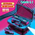 M19 Wireless Earbuds TWS Large Screen Dual LED Digital Display Touch Bluetooth Earbuds Mini Portable Sports Stereo in Earbuds with free Earphon. 