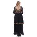Black Color Minimal V-neck Design Full Sleeves Plain Kurtha Surwal Set With Shawl For Women. 