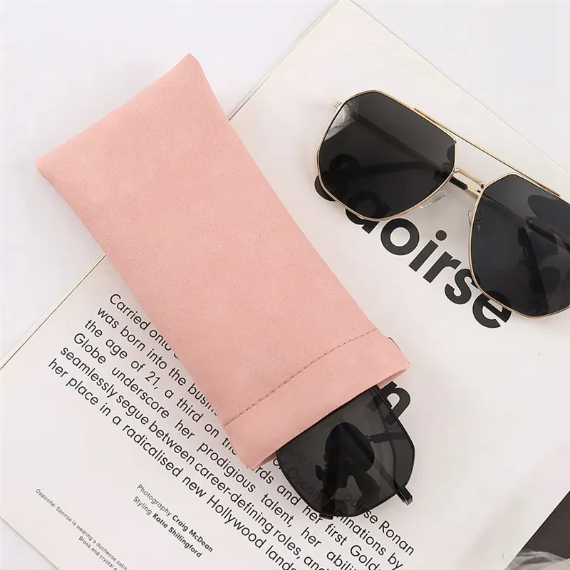 Sunglass Pouch - Portable Squeeze Top Glasses Case Faux Leather Sunglasses Bag Soft