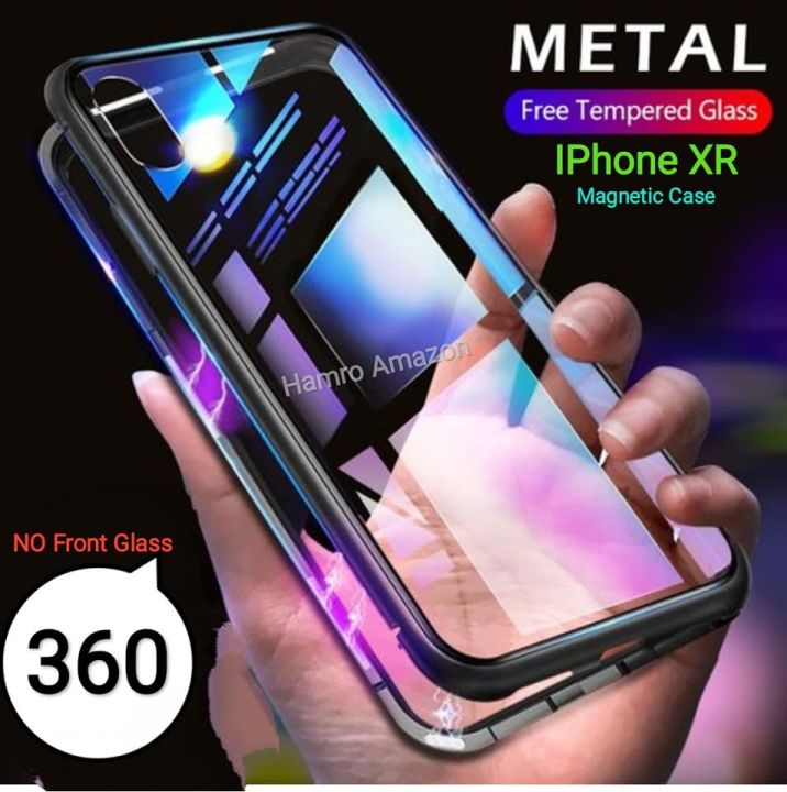 Magnetic Case for iPhone XR Clear Tempered Glass Hard Back Cover