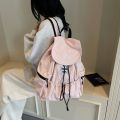 Simple Solid Color Drawsting Backpacks Nylon Light Weight Ruched Shoulder Bags Large Capacity Casual Student Schoolbag Outdoor. 