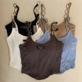 Solid color Women's sleeveless tops slim fit with chest pad summer women's vests Letter Design Chain shoulder strap. 