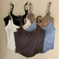 Solid color Women's sleeveless tops slim fit with chest pad summer women's vests Letter Design Chain shoulder strap. 