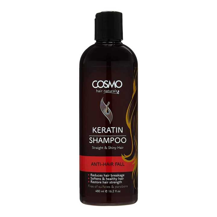 COSMO Hair Naturals Anti Hair Fall Sulfate and Paraben Free Keratin Shampoo for Straight and Shiny Hair - 480ml