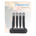 Professional Wireless Microphone System UHF 4 Channel Fixed Frequency Handheld Device Black for Stage, Home Parties, Churches. 