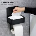 Black Stainless Steel Toilet Paper Holder with Wipes Dispenser ,Mobile phone rack for Bathroom with Wipe Storage Shelf Keep Your Wipes Out of Sight - Wall Mount Paste Mount. 