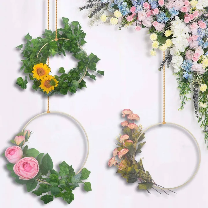 Spreeshop%204X%20Dream%20Bamboo%20Rings,Wooden%20Circle%20Round%20Catcher%20DIY%20Hoop%20for%20Flower%20Wreath%20House%20Garden%20Plant%20Decor%20Basket%2026cm%20-%20Image%205
