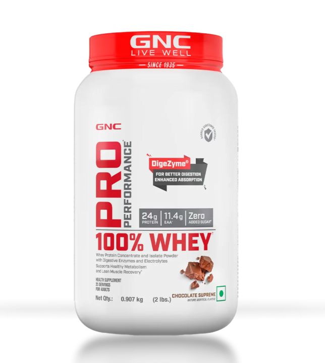 GNC 100% Whey Protein 0.907Kg (35g Serving) Chocolate Supreme Flavor For Boosts Strength & Endurance With Faster Recovery & Lean Muscles Gains