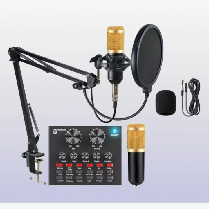 Bm800%20Professional%20Condenser%20Microphone%20V8%20Sound%20Card%20Set/mobile%20Phone%20Network%20Karaoke%20Mic%20Scissor%20Arm%20Stand%20,shock%20Mount,%20Pop%20Filter%20-%20Image%202