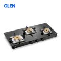 3 Burner Slim Glass Gas Stove with High Flame Forged Brass Burner - Manual Ignition (CT1038SLSQBLFB). 
