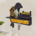 Sweet Home Wooden Wall Self 5 Hook Key Holder In Matte Black. 