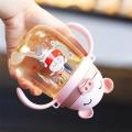 Baby Water Bottle 300ml Children Kids Cute Pig Drinking Straw Bottle Baby Products with Handle Leakproof Drinking Cup at School. 