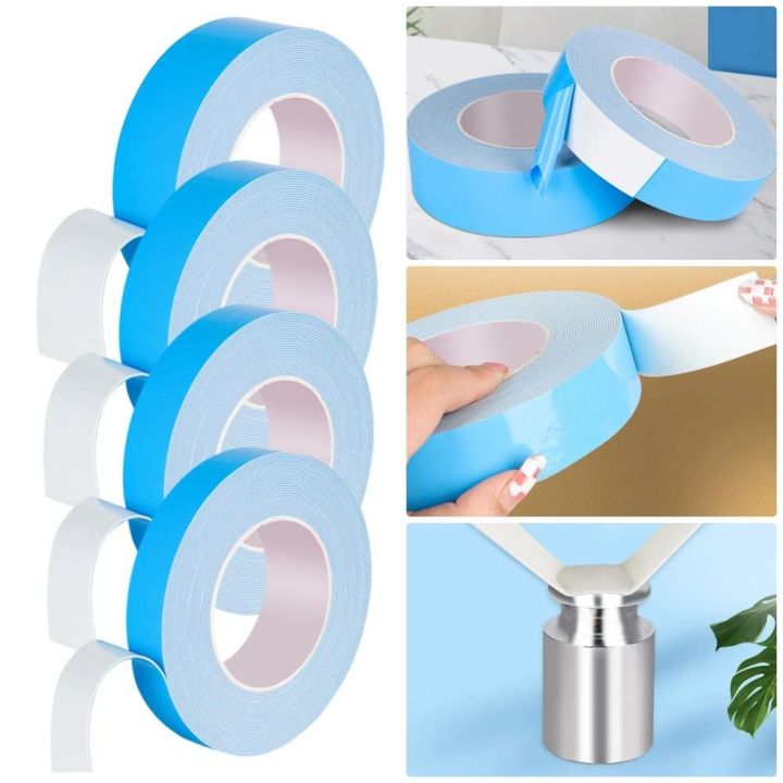 10Meters/Roll New Blue Film White Double Sided Tape Strong Self Adhesive Multifunctional PE Foam Tape 10/15/20/30mm Width Sponge Strip Fixed Pasted Tapes