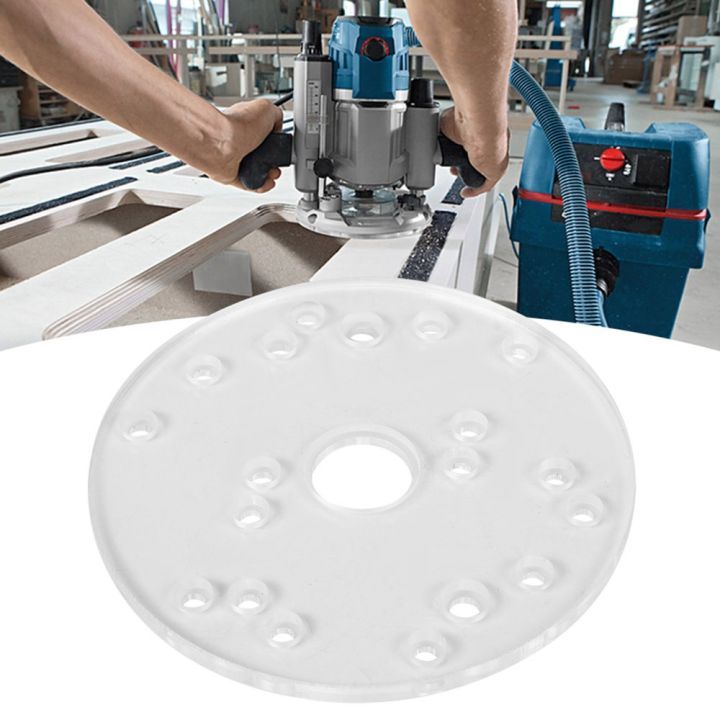 High%20Visibility%206.5%20inch%20/%20164mm%20Diameter%20Universal%20Router%20Base%20Plate%20Transparent%20Acrylic%20Material%207.5mm%20Thickness%20Router%20Base%20Plate%20Kit%20Pre-drilled%20Mounting%20Holes%2030.5mm%20Middle%20Hole%20Router%20Base%20Replacement%20for%20Woodworking%20Routing%20and%20Trimming%20-%20Image%207