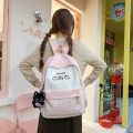 New Cat Checkered Pattern Women Backpack Large Capacity Nylon Travel Bag Casual Portable Schoolbag School Use. 