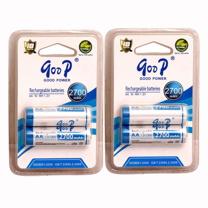 Goop AA 2700mAh Ni-CD 1.2V Rechargeable Batteries (2 Pairs) - Long-Lasting, High Performance for Electronics Device & Baby’s Toys
