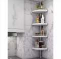 4 Tier Height Adjustable Tension Pole Plastic Tray Bathroom Organization Corner Rack Shelves With Towel Pole. 