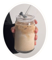 Pebbles Nepal Iced Coffee Cups with Lids and Straws | 400ml | Thick Wall Glass Tumbler with Insulated Leather Sleeve,Cute Juice Mugs,Travel Sipper for Cocktail, Mocktail. 