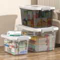 Practical Transparent Black Storage Box with Lid Plastic Organizing Box Stackable Space Saving Tote Container Clothing. 