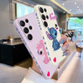 Stitch Angel Cartoon Disney Liquid Left Rope For Samsung Galaxy S24 S23 S22 S21 S20 FE S10 Ultra Plus Lite 5G Cover Back. 