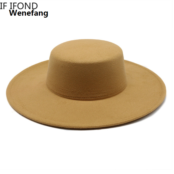 Wenefang%20French%20Women's%20Hat%20Big%20Wide%20Brim%2010CM%20Fedora%20Hat%20Winter%20Wool%20Derby%20Wedding%20Jazz%20Hats%20Flat%20Top%20Felt%20Hat%20-%20Image%204