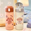 380ml Mini Kids Cute Thermos Bottle with straw 304 Stainless Steel Coffee Thermos Tumbler Vacuum Flask. 
