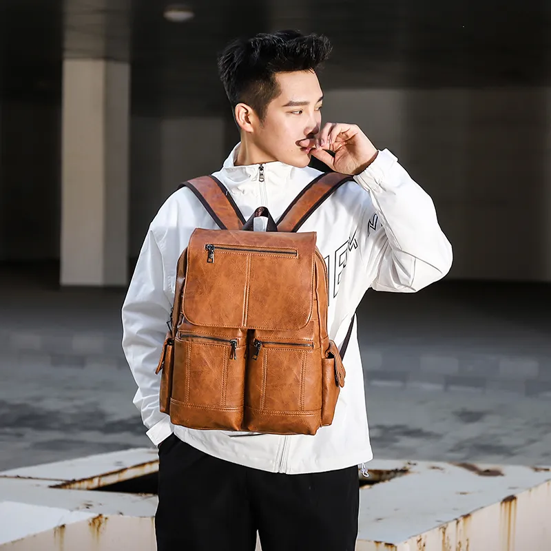 Leather Double Pocket Backpack For Casual School College Bag for Men Black Coffee Tan Fashion Multicolor College Bag For Men Daraz .np