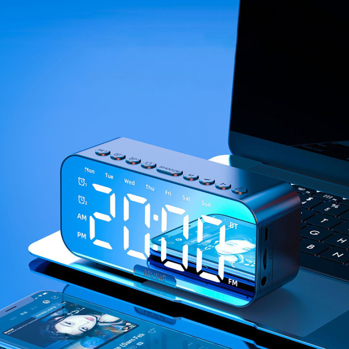Wireless Speaker Mini Desktop Alarm Clock Bluetooth LED Mirror Digital Clock Mobile Phone Speaker Gift Stereo Effect