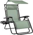 Folding Zero Gravity Recliner Patio Lounge W/Adjustable Canopy Shade, Headrest, Outdoor Beach Chair. 