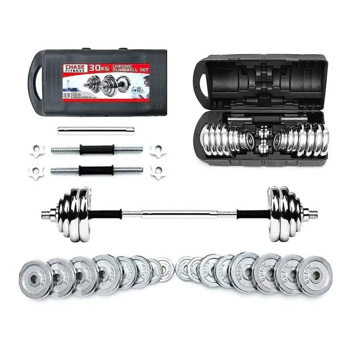 30%20Kg%20Adjustable%20Chrome%20Dumbbell%20Set%20With%20Barbell%20Connector%20-%20Image%202